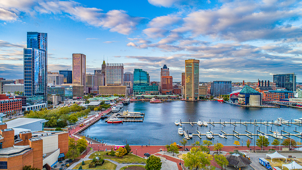 a vibrant photo of the Baltimore skyline