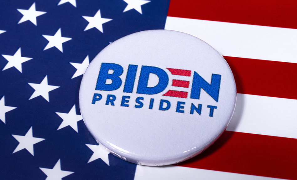 a campaign button for joe biden