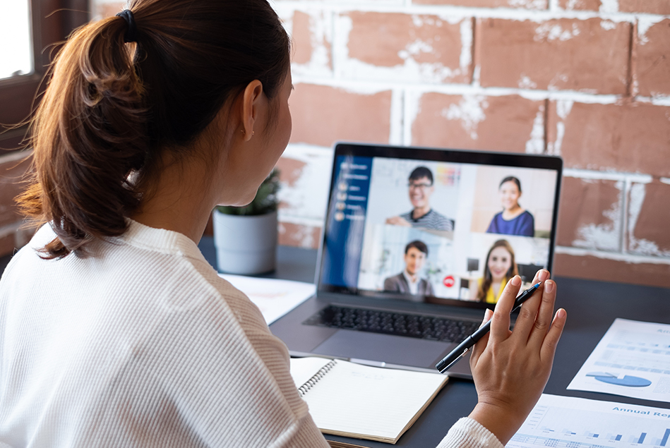 employee working on a remote video conference