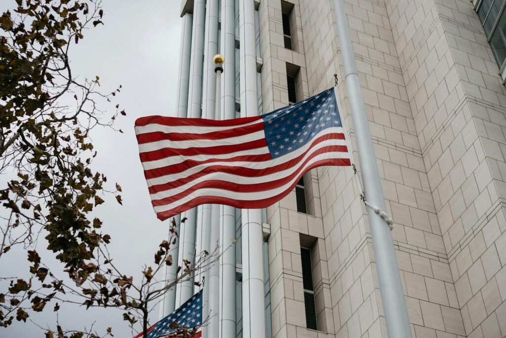 American flag outside of federal building