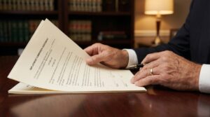 Professional reviewing an employment commission agreement contract