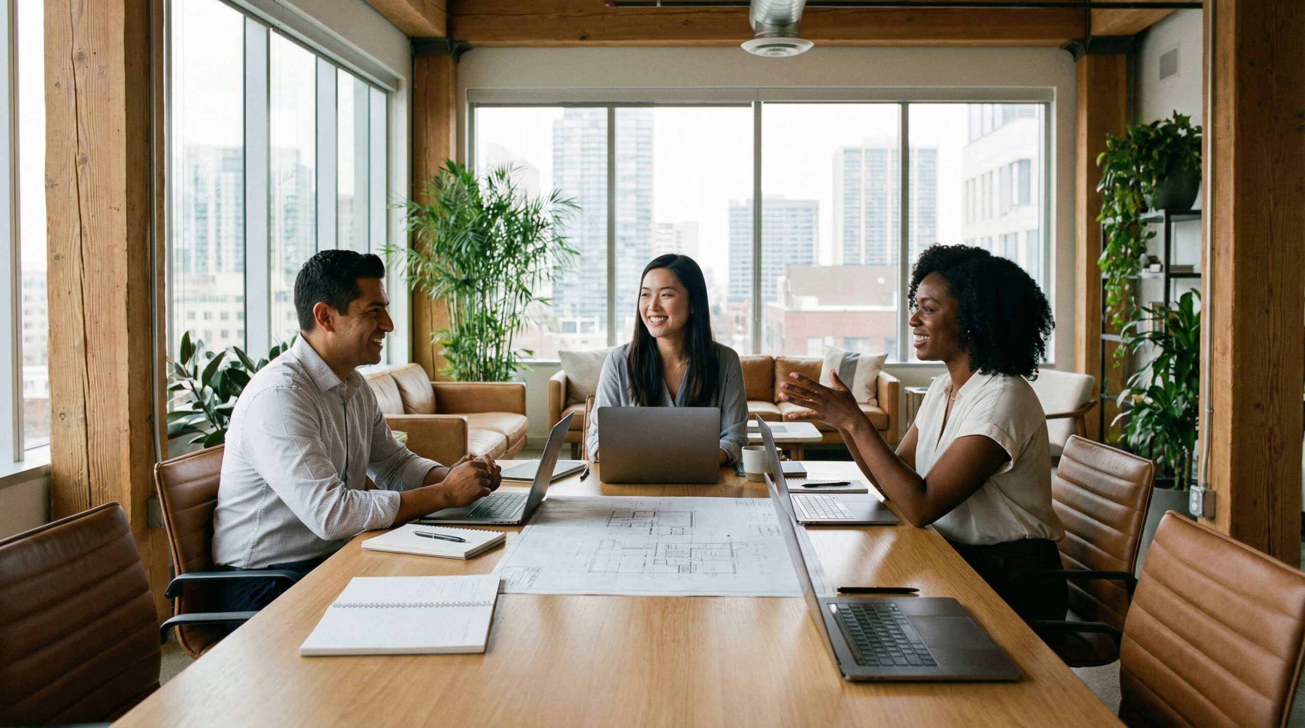 Diverse group of employees collaborating in an inclusive modern workplace